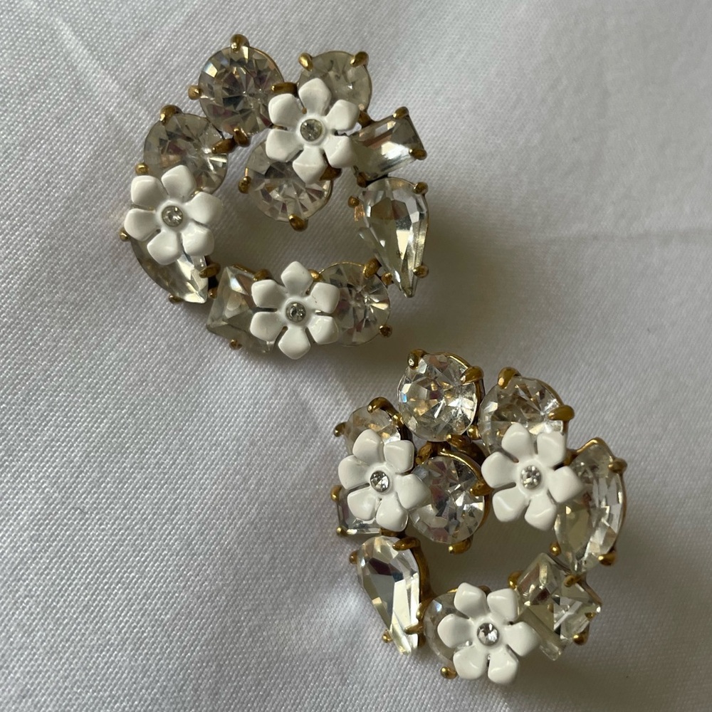 J. Crew Gold and White Crystal Flower Earrings
